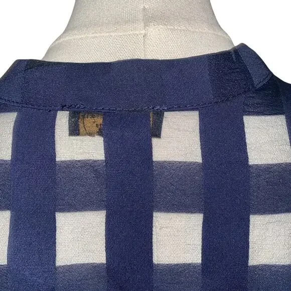 Current Air Anthropologie Blouse SP Short Sleeve Button Up Plaid Sheer Bows - Picture 10 of 16